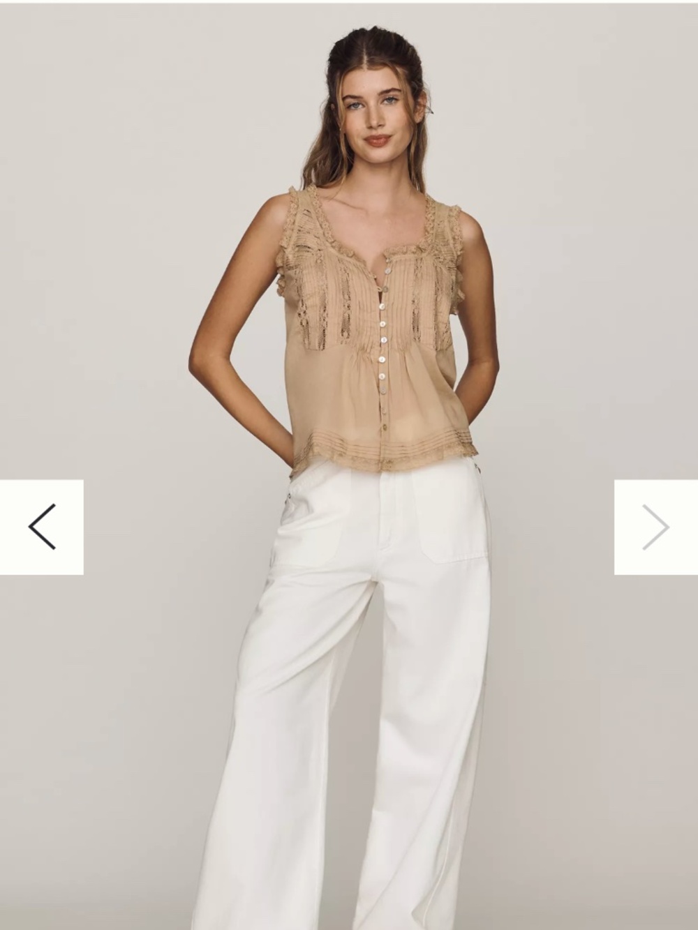Anthropologie 100% Cotton Lace Ruffle Tank NWT Tan Large